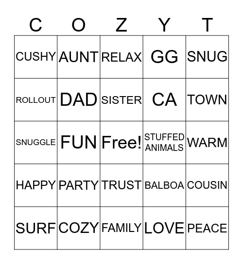 COZY TOWN BINGO Card