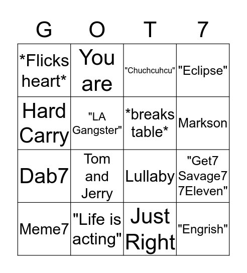 GOT7 BINGO Card