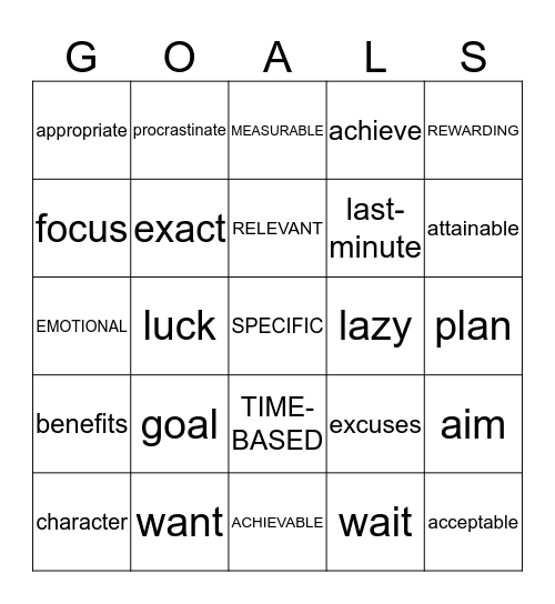 TARGET SETTING Bingo Card