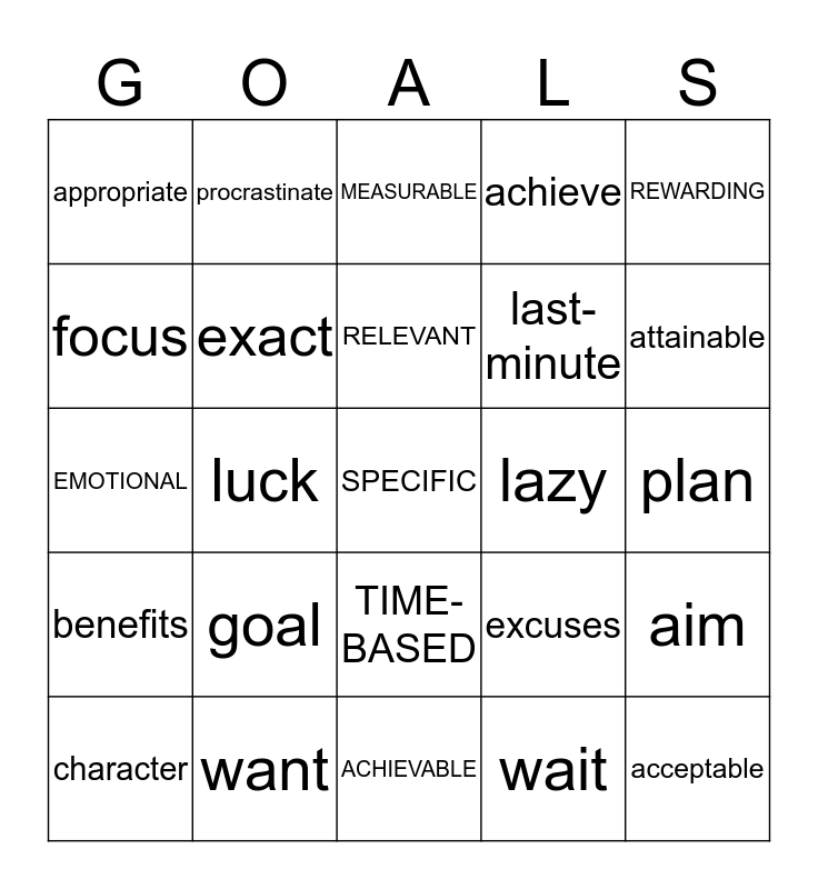 TARGET SETTING Bingo Card