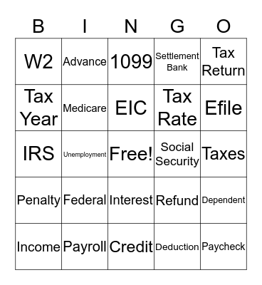 Tax Bingo Card