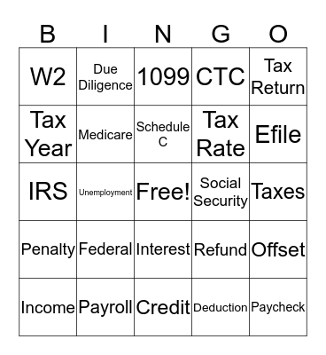 Tax Bingo Card