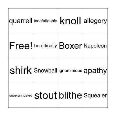 Animal Farm Bingo Card