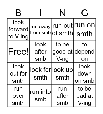 Phrasal Verbs Part 1 Bingo Card
