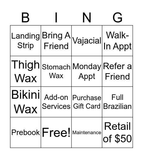 My Wax My Way Bingo Card