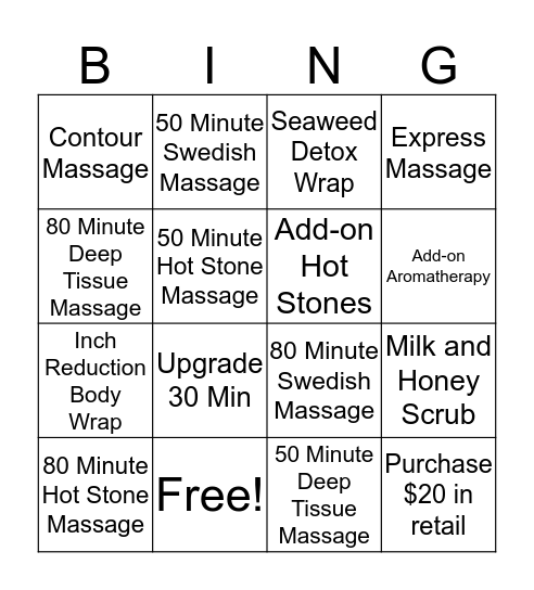 My Massage My Way  Bingo Card