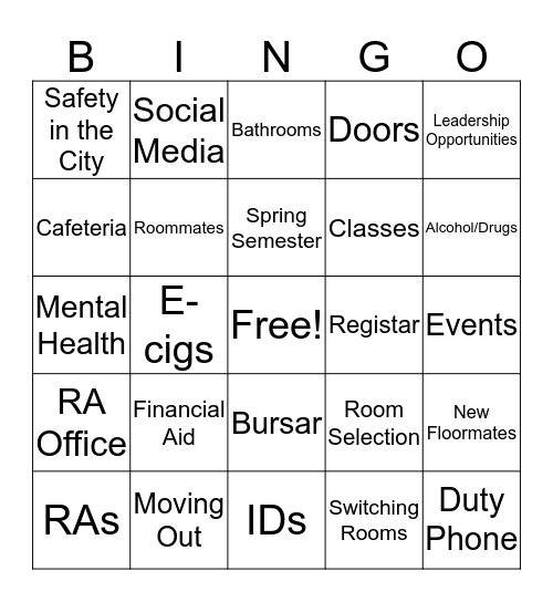 New Semester Bingo! Bingo Card