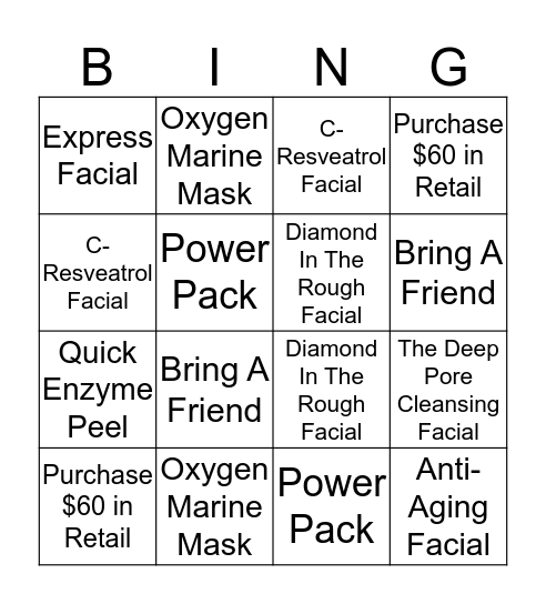 My Facial My Way  Bingo Card