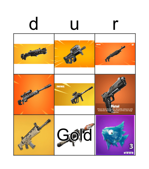 Legendary fortnite items  Bingo Card