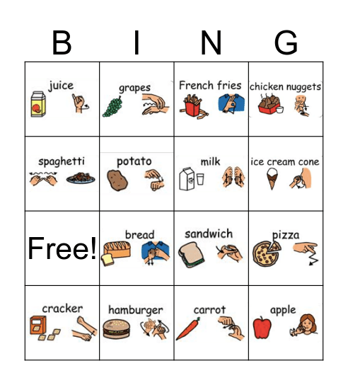 Food Sign Language Bingo Card