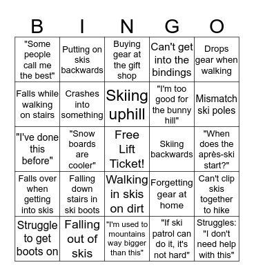Ski Trip Bingo Card