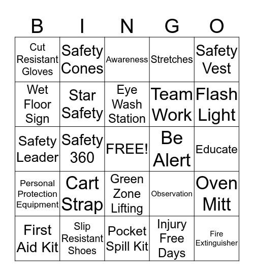 S  A  F  E  T  Y Bingo Card