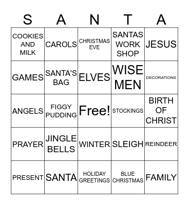 family Christmas bingo Card
