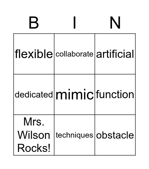 U3W4 Vocab Bingo  Bingo Card