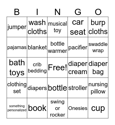 Baby Shower Bingo Card