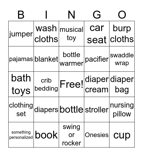 Baby Shower Bingo Card