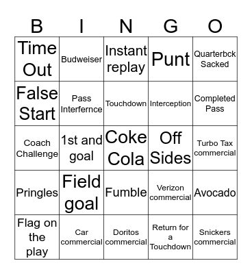 SuperBowl 2020 Bingo Card