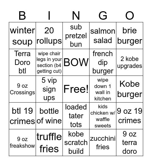 SNOW FALL BINGO Card