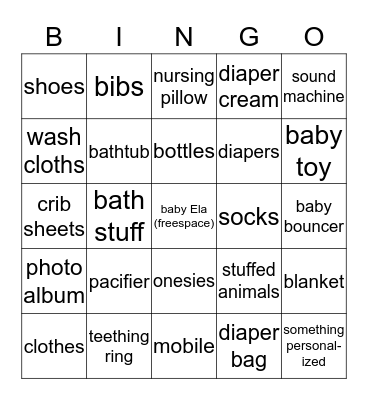 baby bingo Card