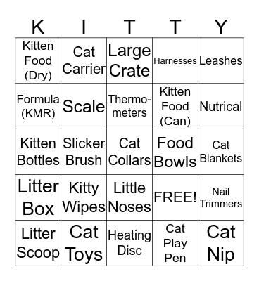 Kitten Shower Bingo Card