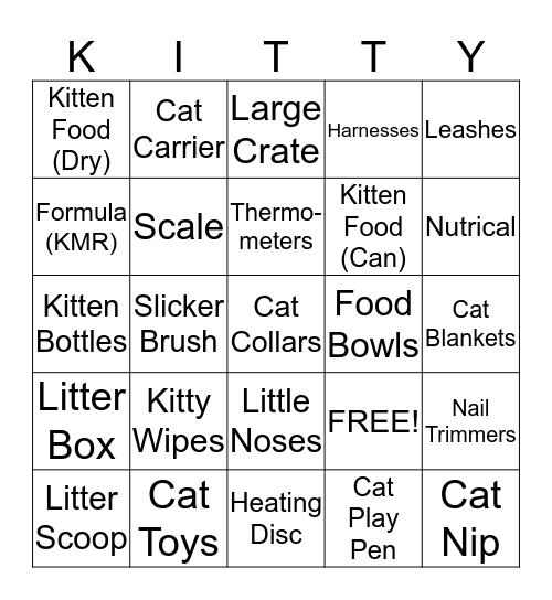 Kitten Shower Bingo Card