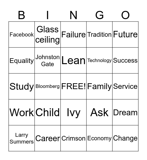 Sheryl Sandberg Bingo Card