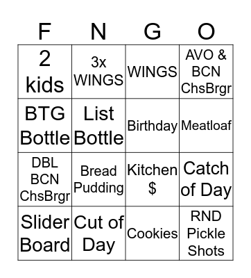 Server F'ngo Bingo Card