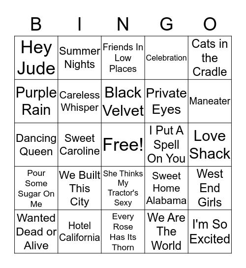 Karaoke Bingo Card