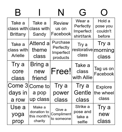 Yoga Bingo Changelle Bingo Card