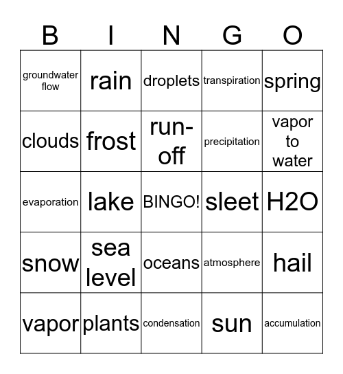Water Cycle and Weather Bingo Card