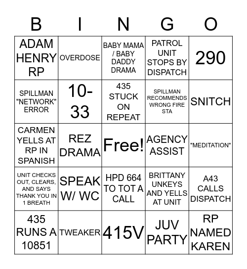 WEEKEND NIGHTS 1/18/2020 Bingo Card