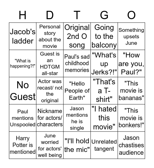How Did This Get Made BINGO Card