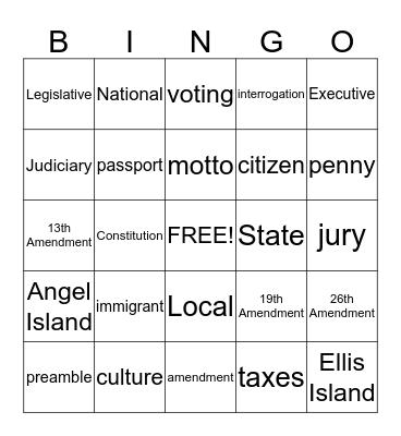 Chapter 2 BINGO Card