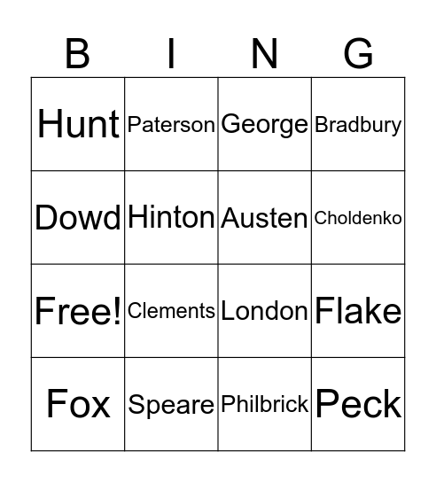 Battle of the Books Bingo Card