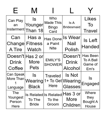 FIND THE GUESS! WHO MATCHES THE CLUES, THE FIRST TO YELL BINGO WINS! Bingo Card