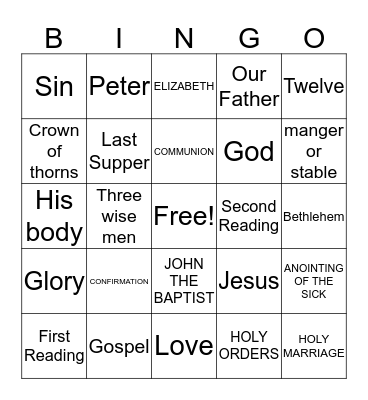 Fun Church Bingo Card