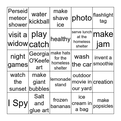 SUMMER FUN!!! Bingo Card