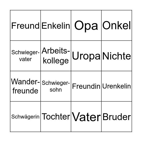 Gäste Bingo Card