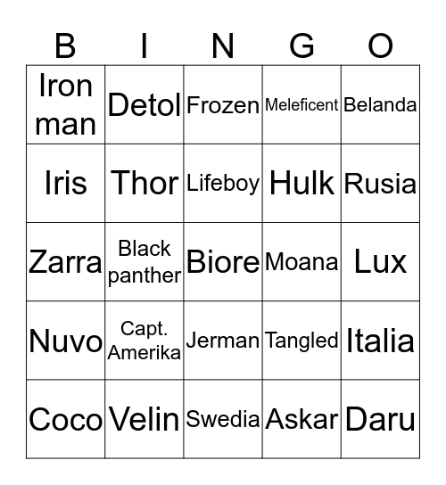 V E L I N Bingo Card