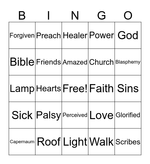 Jesus Heals a Paralyzed Man Bingo Card