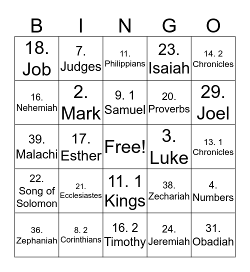 Bible Bingo Card