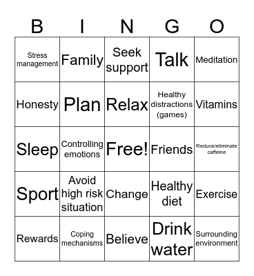 Recovery Bingo Card