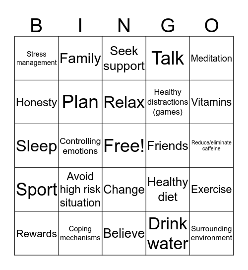 Recovery Bingo Card