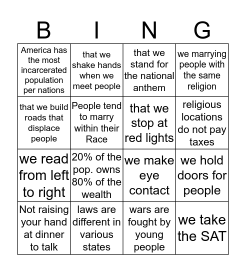 Is it strange that?  Bingo Card