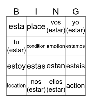 Estar Bingo Card
