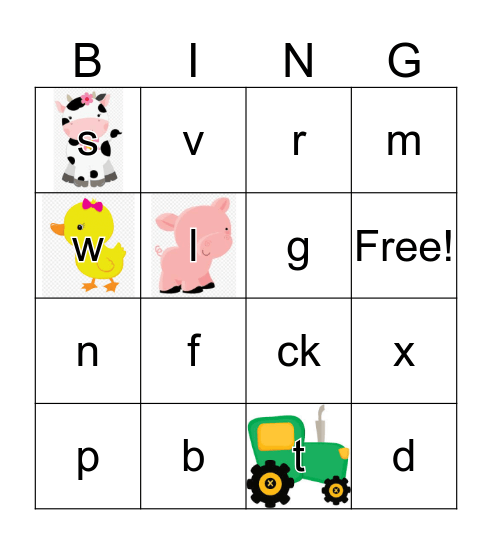 Ending Consonant Farm Bingo Card