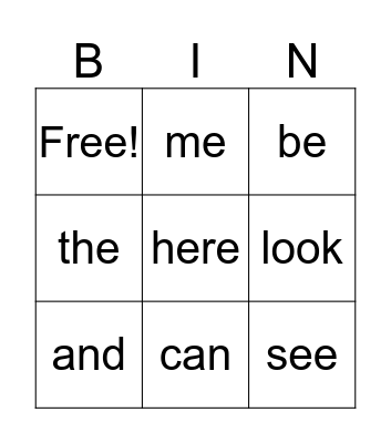 Sight Words BINGO! Bingo Card