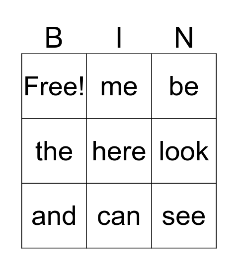 Sight Words BINGO! Bingo Card