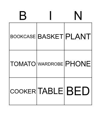 HOUSEHOLD ITEMS (Words) Bingo Card