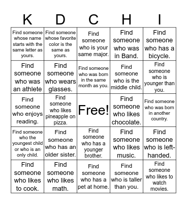 Find someone who... Bingo Card